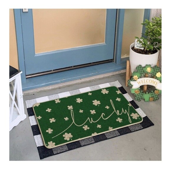 Artoid Mode Shamrock Lucky St. Patrick's Day Doormat, Spring 17" x 29" Green New - Picture 2 of 6